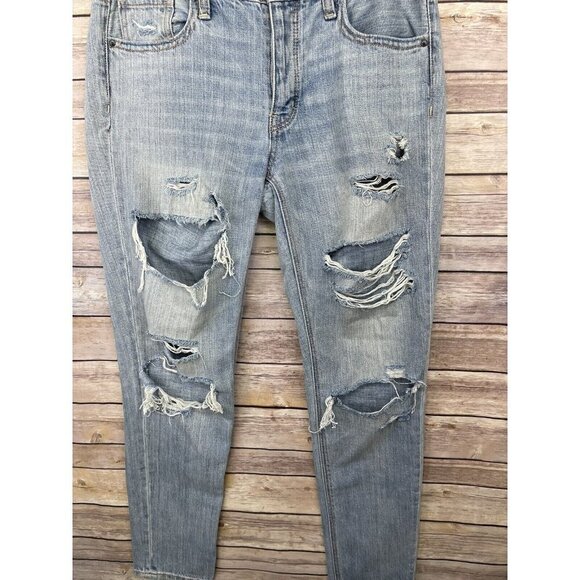 American Eagle Womens 0 Tomgirl Jeans Destroyed Boho Button Fly Denim Holes - Picture 3 of 11